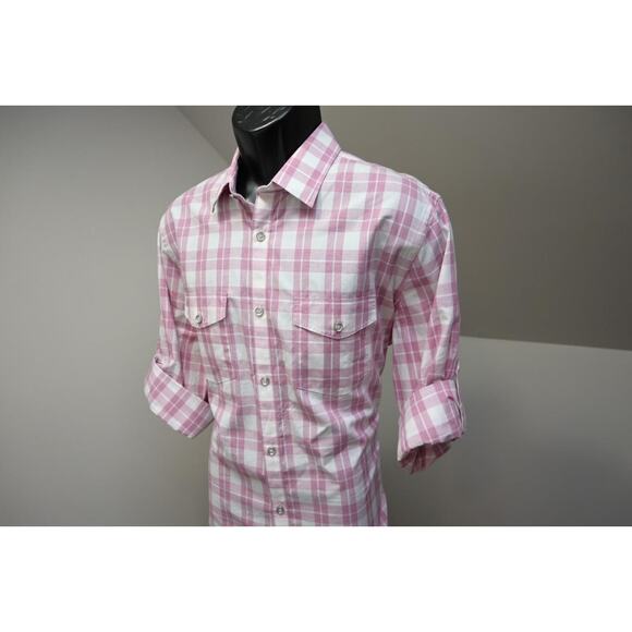 Express Dress Shirt Fitted Plaid Military Button Up Long Sleeve Mens Sz Large - Picture 1 of 9